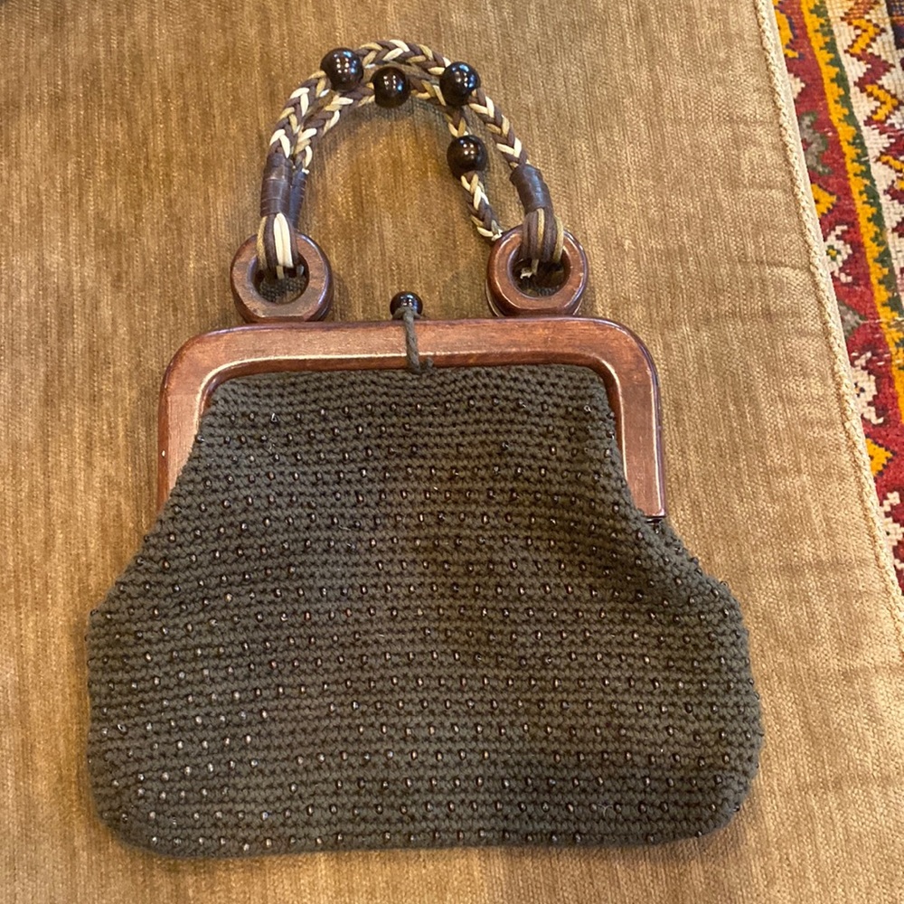 Express knit beaded and wood purse
